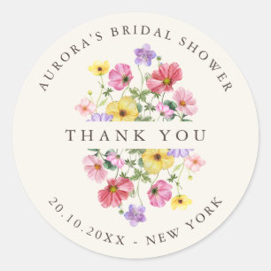 Wildflower Rustic Chic  Bridal shower thank you Classic Round Sticker
