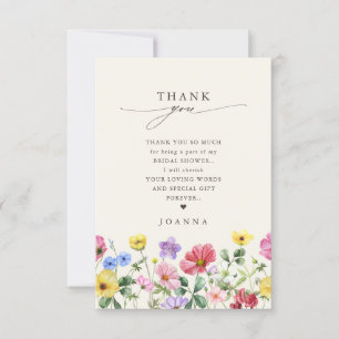 Wildflower Rustic Chic Floral Boho  Bridal Shower Thank You Card
