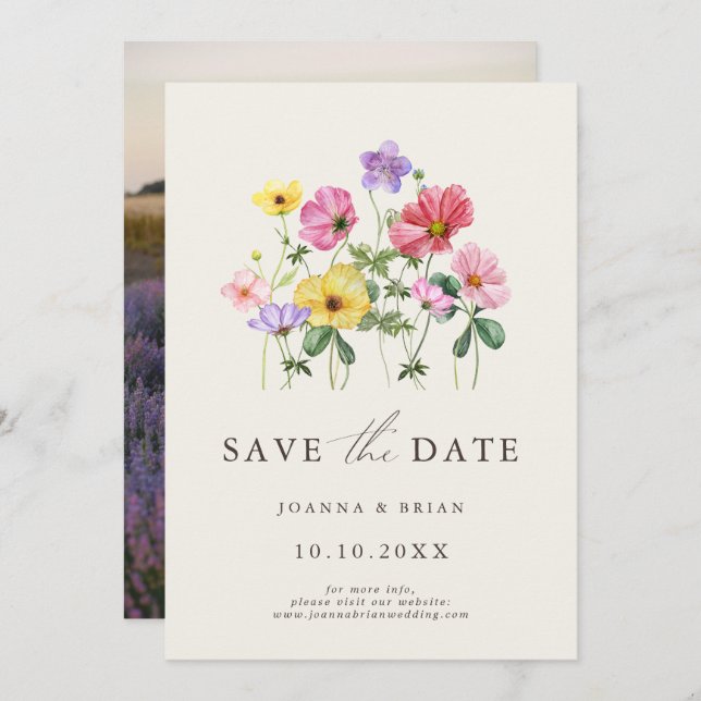 Wildflower Rustic Chic Floral Boho Country  Photo Save The Date (Front/Back)