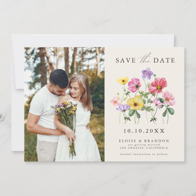 Wildflower Rustic Chic Floral Boho Country  Photo Save The Date (Front)