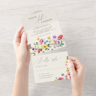 Wildflower Rustic Chic Floral Boho Country Wedding All In One Invitation