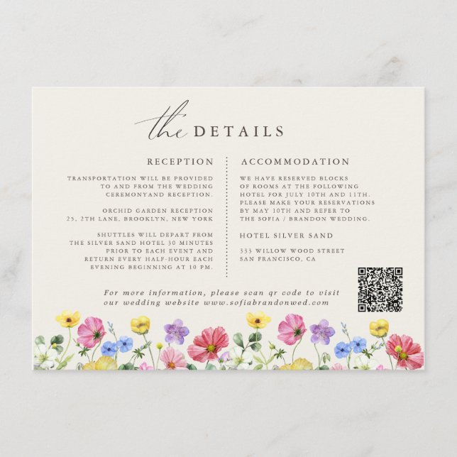 Wildflower Rustic Chic Floral Boho Country Wedding Enclosure Card (Front)