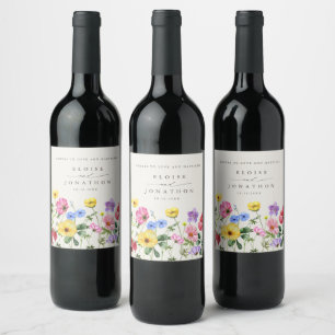 Wildflower Rustic Chic Floral Boho Country Wedding Wine Label