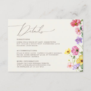 Wildflower Rustic Chic Floral Boho Wedding Details Enclosure Card