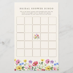Wildflower Rustic Chic Floral  Bridal Shower Bingo