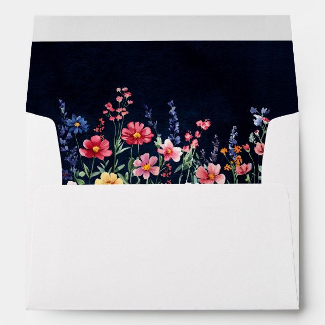 Wildflower Rustic Country Boho Floral Navy Wedding Envelope (Back (Bottom))