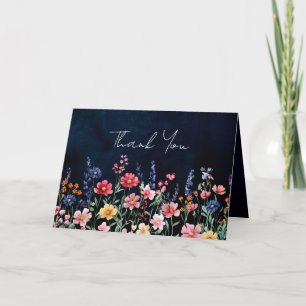 Wildflower Rustic Country Boho Floral Navy Wedding Thank You Card