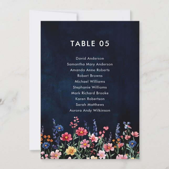 Wildflower Rustic Country Boho  Seating Chart Card (Front)