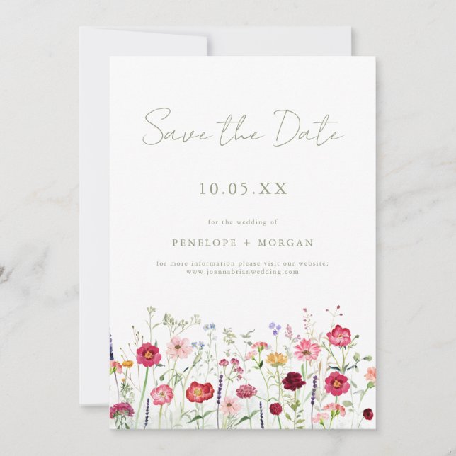 Wildflower Rustic Country Floral Garden Wedding Save The Date (Front)