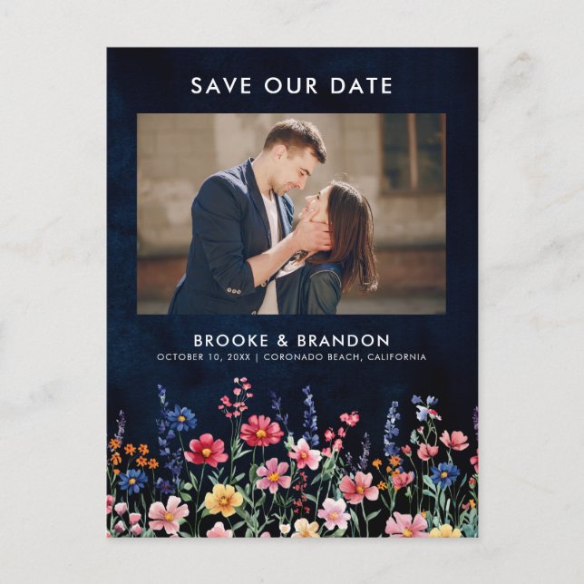 Wildflower Rustic Country Floral Save the Date Postcard (Front)