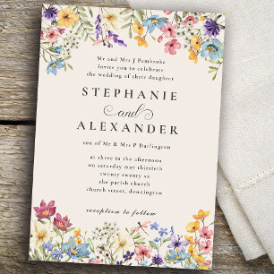 Wildflower Rustic Country Wedding Flowers Invitation
