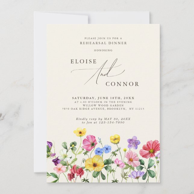 Wildflower Rustic Floral Boho Rehearsal Dinner Invitation (Front)
