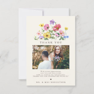 Wildflower Rustic Floral Country Wedding Photo     Thank You Card
