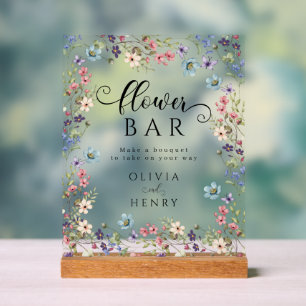  Wildflower Rustic Floral Wedding Flower Bar  Acrylic Sign