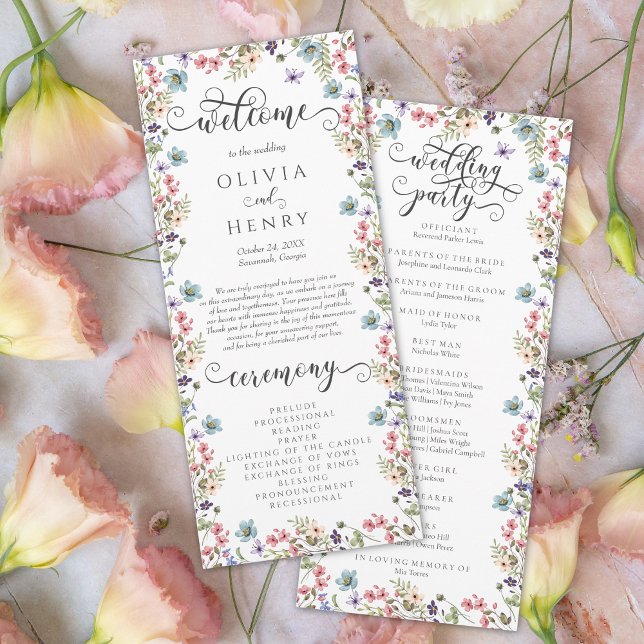  Wildflower Rustic Floral Wedding Program (Creator Uploaded)