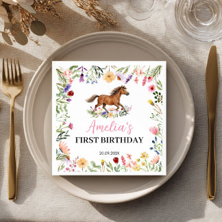 Wildflower Rustic Horse Girl Birthday Party Napkin
