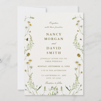 Wildflower Rustic Sage Green Photo Wedding  Invitation