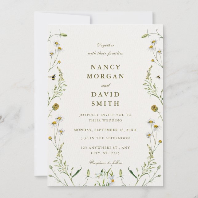 Wildflower Rustic Sage Green Photo Wedding  Invitation (Front)