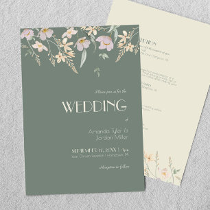 Wildflower Sage Deco All In One Wedding Invitation
