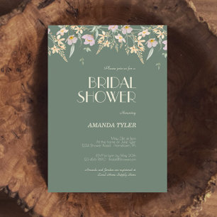 Wildflower Sage Deco Wedding Bridal Shower Invitation