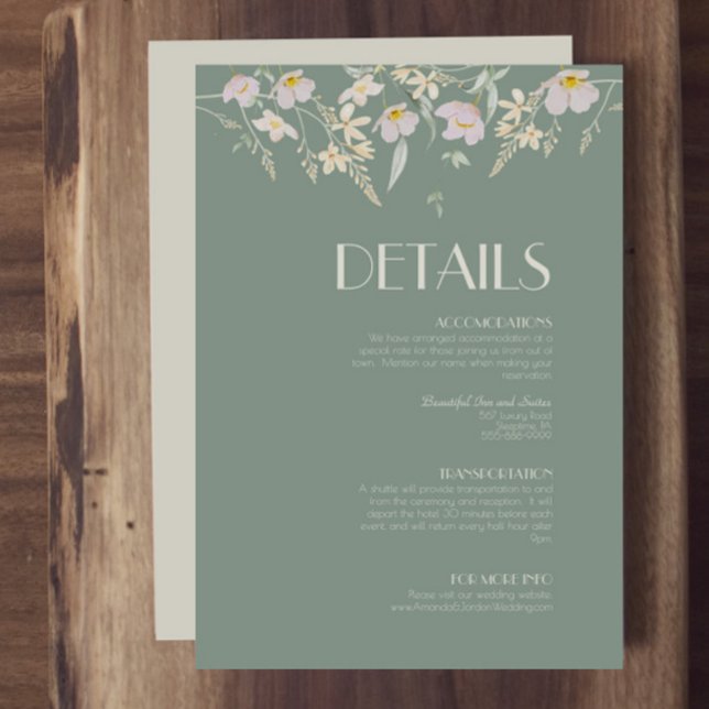 Wildflower Sage Deco Wedding Details Enclosure Card (Creator Uploaded)