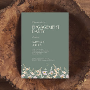 Wildflower Sage Deco Wedding Engagement Party Invitation