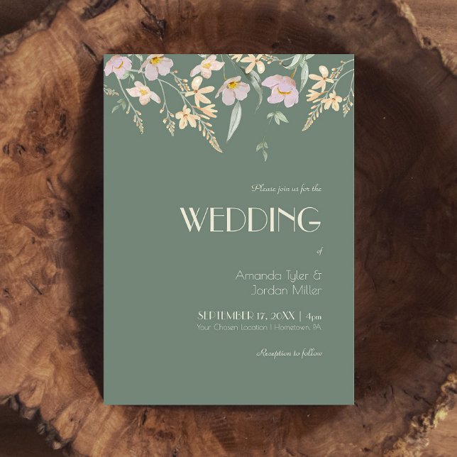 Wildflower Sage Deco Wedding Invitation (Creator Uploaded)