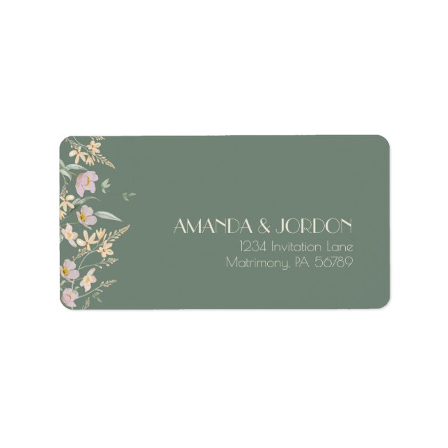 Wildflower Sage Deco Wedding RSVP Address Label (Front)