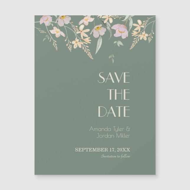 Wildflower Sage Deco Wedding Save the Date Magnet (Front)
