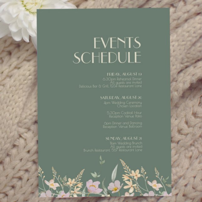 Wildflower Sage Deco Wedding Schedule Enclosure Card (Creator Uploaded)