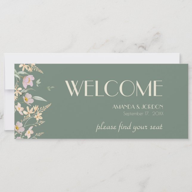 Wildflower Sage Deco Wedding Seating Chart Header (Front)