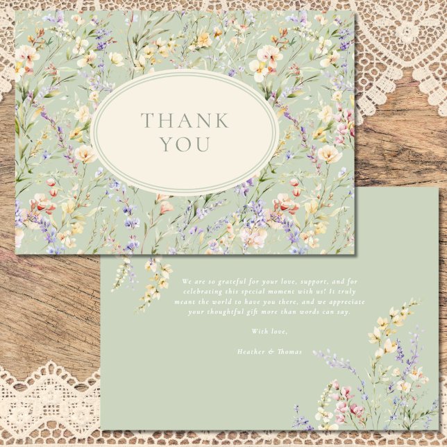 Wildflower Sage Green Baby Shower Thank You Card (Creator Uploaded)