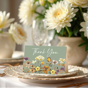 Wildflower Sage Green Boho Wedding Thank You Card