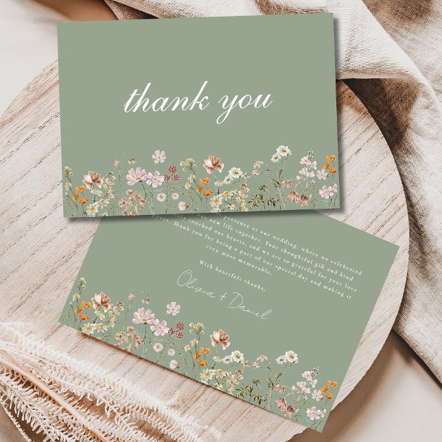 Wildflower Sage Green Boho Wedding Thank You Card (Creator Uploaded)