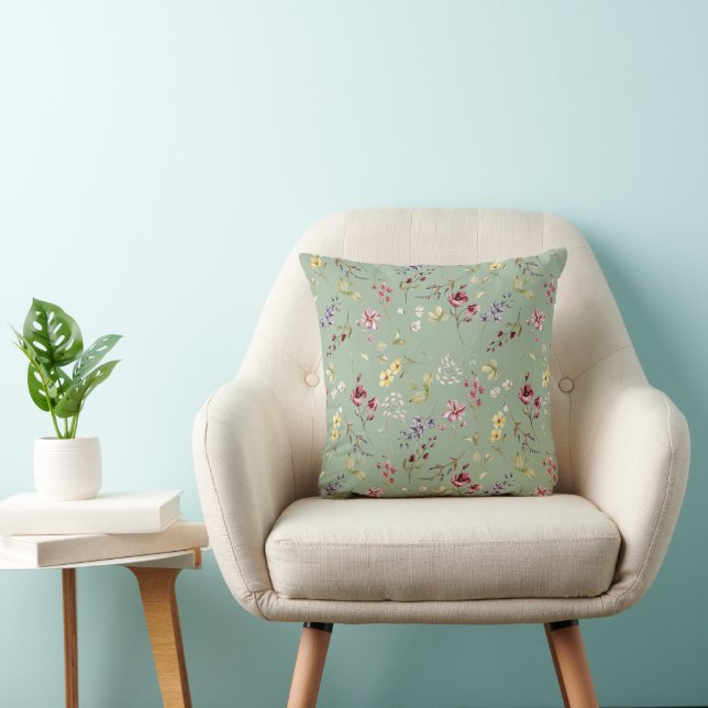 Wildflower Sage Green Botanical Cushion (Chair)