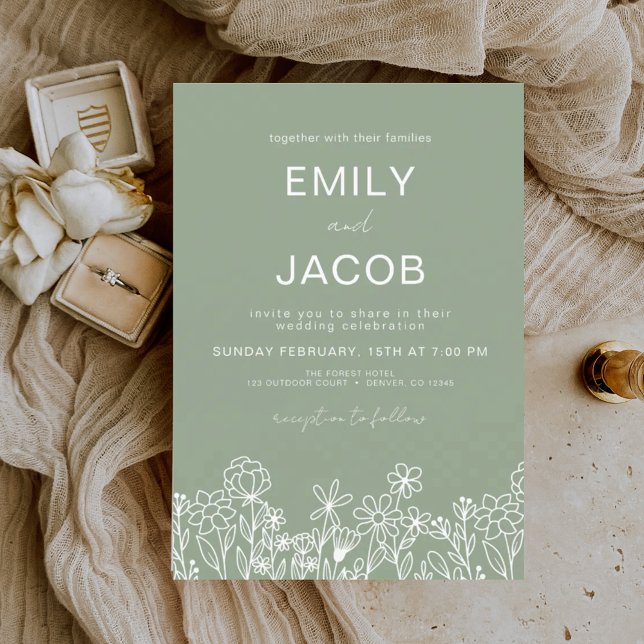 Wildflower Sage Green Botanical Wedding Invitation (Creator Uploaded)
