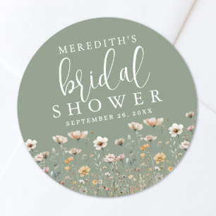 Wildflower Sage Green Bridal Shower Classic Round Sticker
