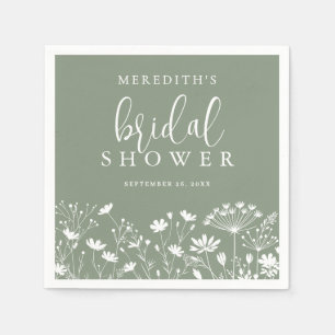 Wildflower Sage Green Bridal Shower Napkin