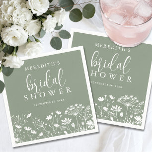 Wildflower Sage Green Bridal Shower Napkin