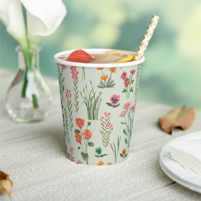 Wildflower Sage Green Bridal Shower  Paper Cups (Insitu)