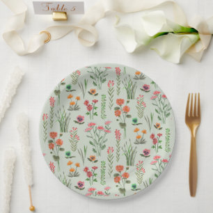 Wildflower Sage Green Bridal Shower Paper Plate