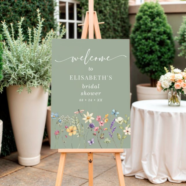 Wildflower Sage Green Bridal Shower Welcome Poster (Creator Uploaded)