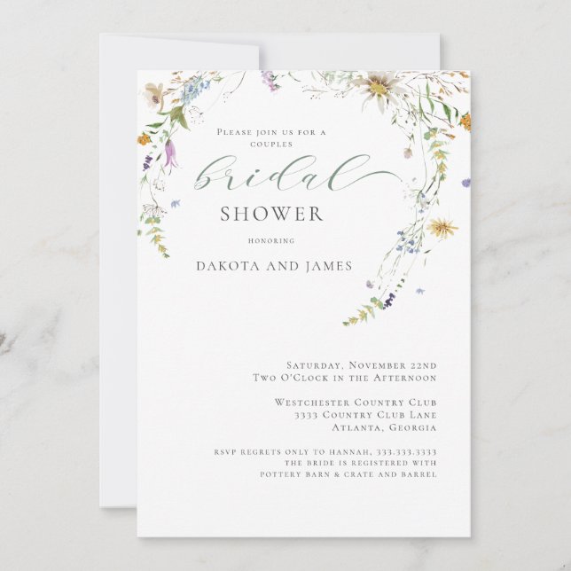  Wildflower Sage Green Couples Bridal Shower Invitation (Front)