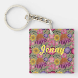 Wildflower Sage Green Floral Keychain