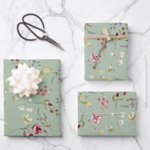 Wildflower Sage Green Floral  Wrapping Paper Sheet