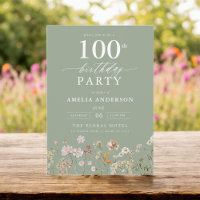 Wildflower Sage Green Garden Floral 100th Birthday