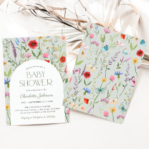 Wildflower Sage Green Gender Neutral Baby Shower Invitation