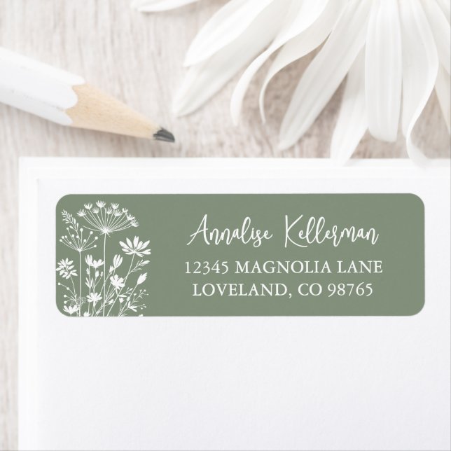 Wildflower Sage Green Return Address Label (Insitu)