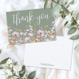 Wildflower Sage Green Thank You Card