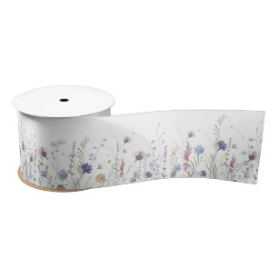Wildflower Satin Ribbon, Soft Purple Pink Tones Ribbon